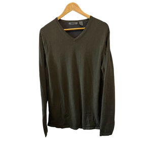 MENS DKNY Olive Green Tight Knit V Neck Lightweight Long Sleeve Pullover Sweater